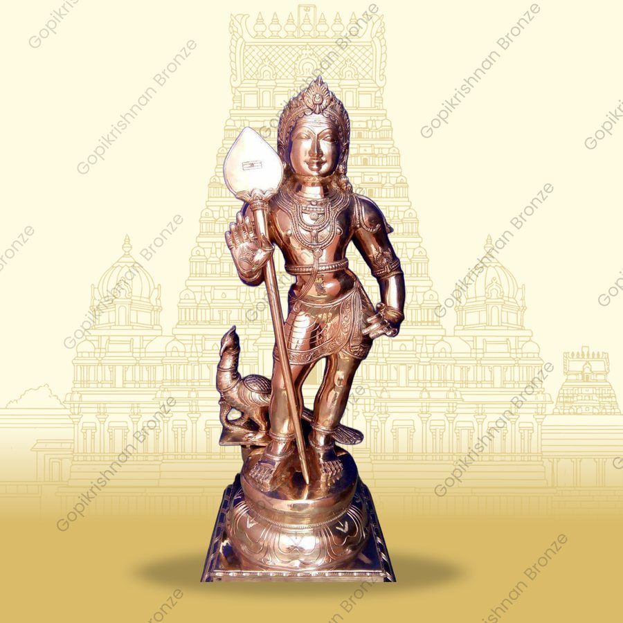 Standing Murugan with vel and mayil
